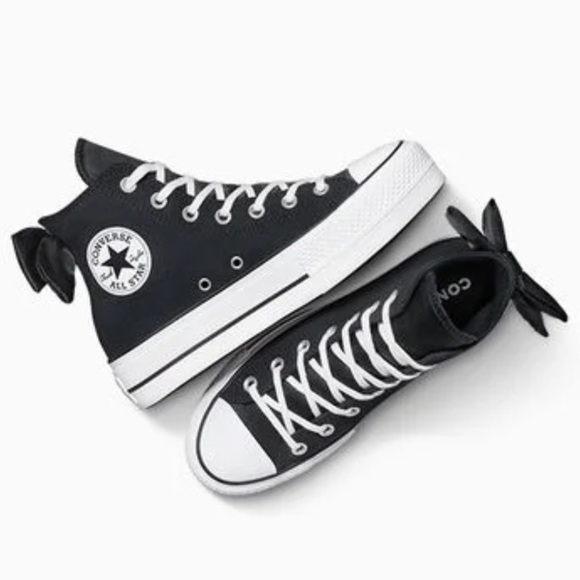 Converse Shoes - . Converse Chuck Taylor Black & White All Star Lift Bow Platform Sneakers